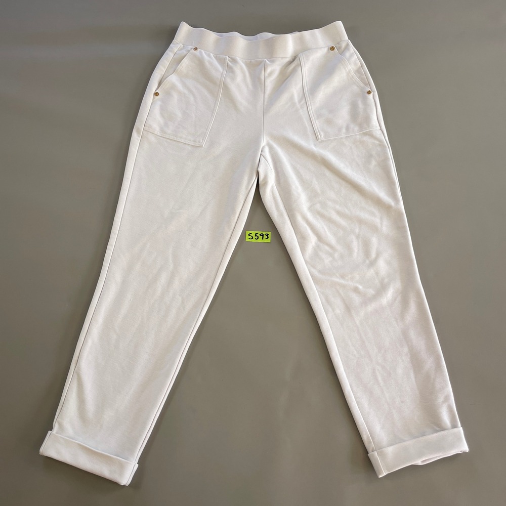 Michael Michael Kors Womens White Textured Knit Cuffed Pull On Pants Medium